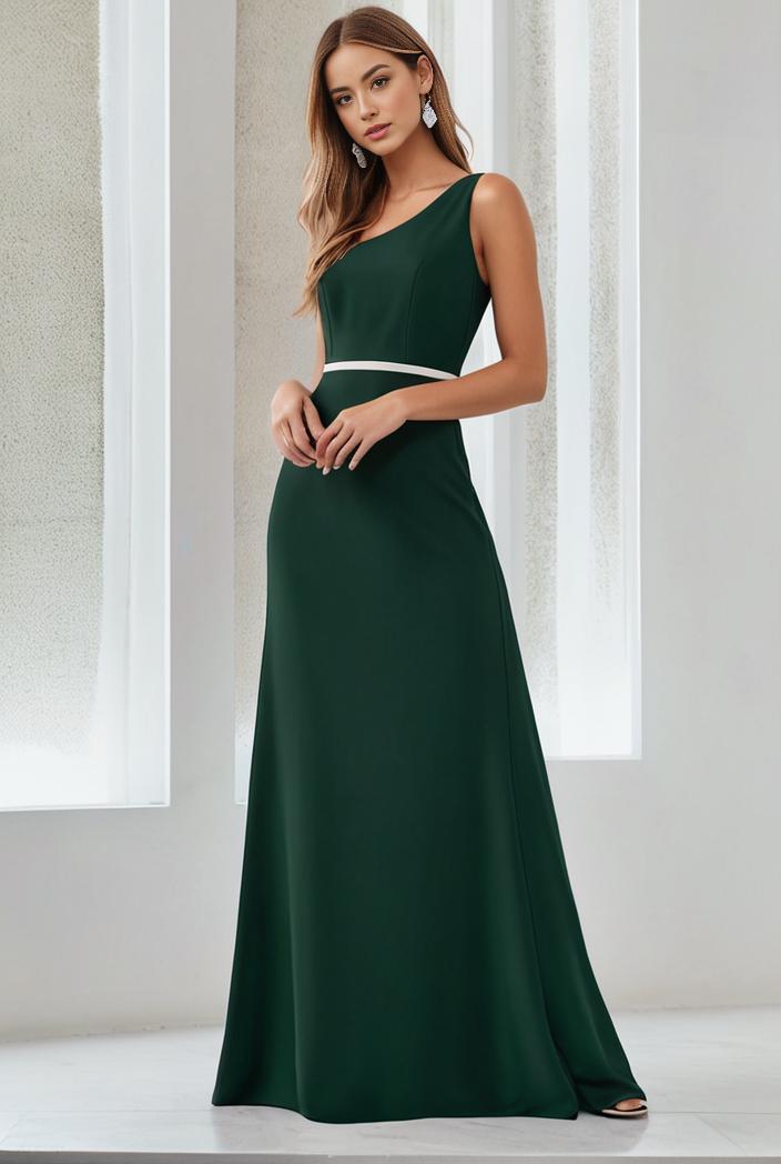 flowy chiffon one shoulder with three straps bridesmaid dress 101957