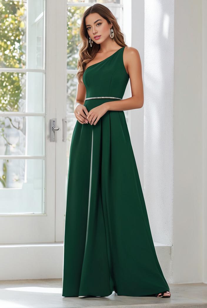 flowy chiffon one shoulder with three straps bridesmaid dress 101958
