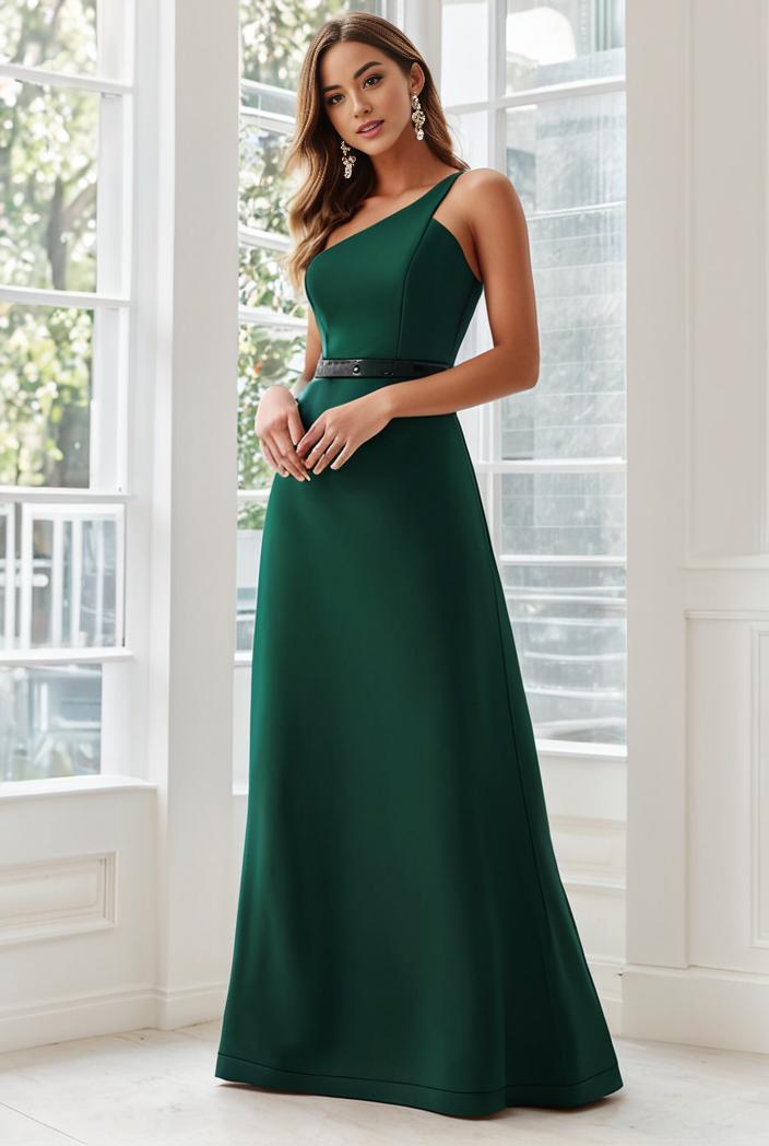 flowy chiffon one shoulder with three straps bridesmaid dress 101961