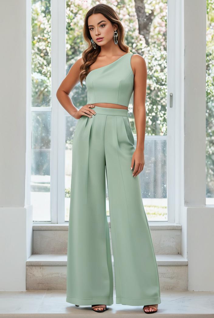 flowy chiffon one shoulder with three straps bridesmaid dress 101966