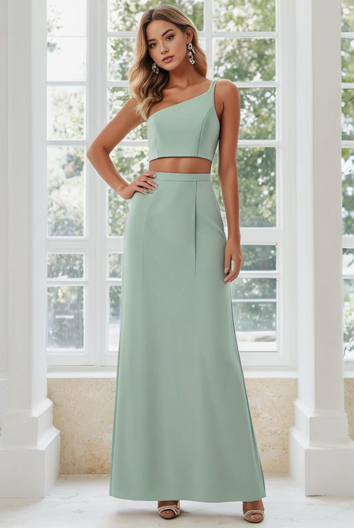 flowy chiffon one shoulder with three straps bridesmaid dress 101968