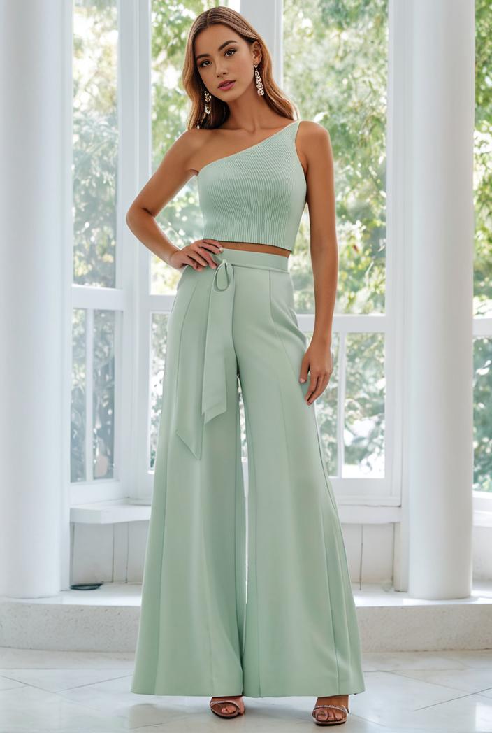 flowy chiffon one shoulder with three straps bridesmaid dress 101969