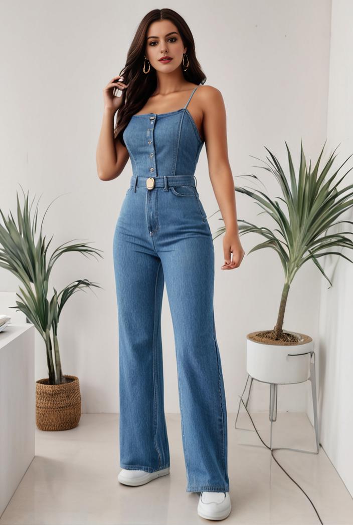 relaxed fit denim jumpsuit with slant pockets non elastic washed denim overalls women s denim apparel 111908