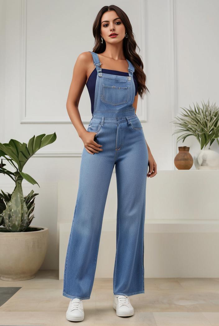 relaxed fit denim jumpsuit with slant pockets non elastic washed denim overalls women s denim apparel 111913