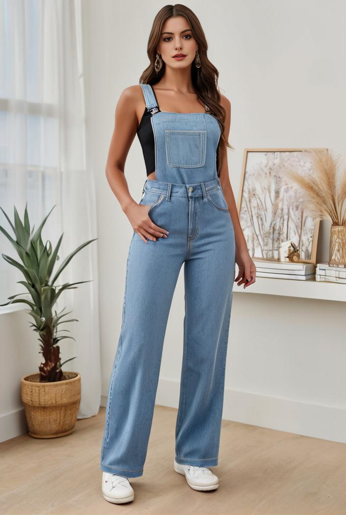 relaxed fit denim jumpsuit with slant pockets non elastic washed denim overalls women s denim apparel 111915