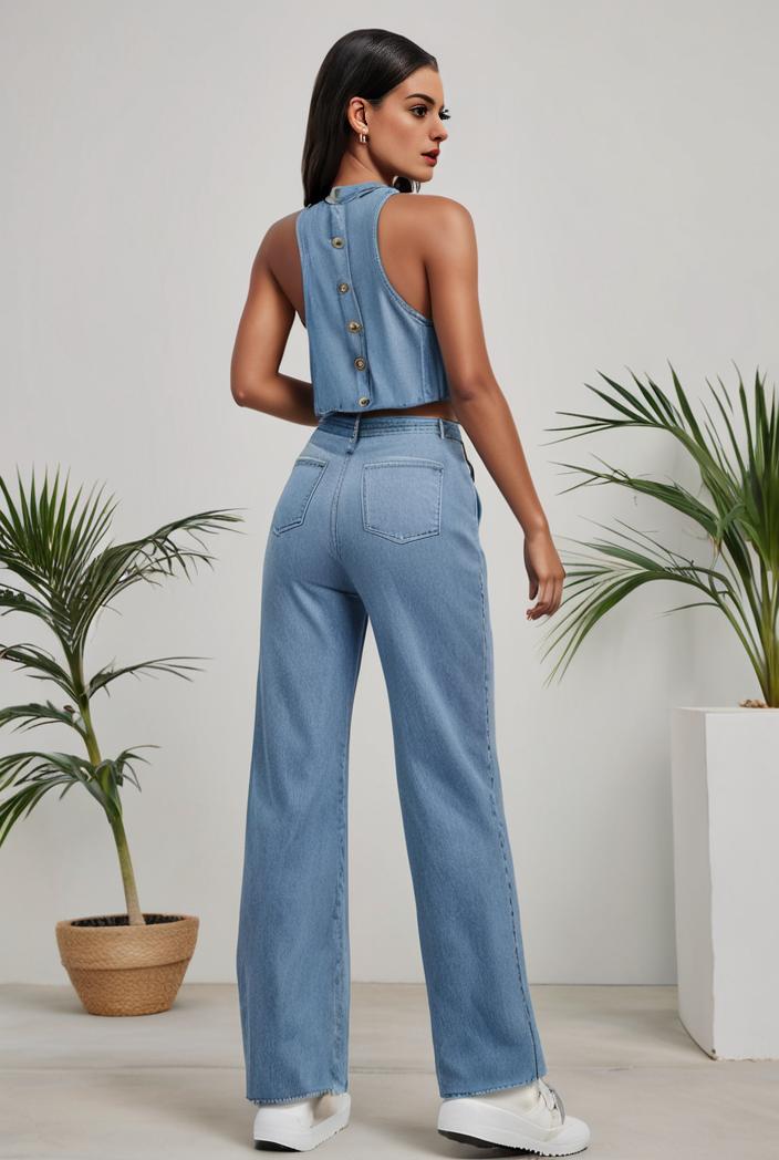 relaxed fit denim jumpsuit with slant pockets non elastic washed denim overalls women s denim apparel 111928