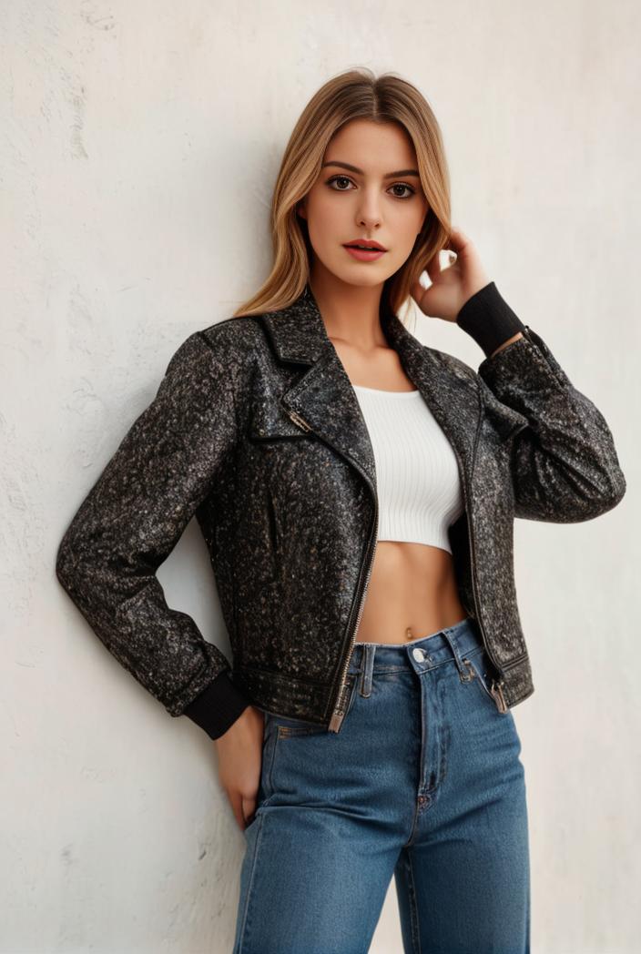 sequin bomber jacket with zipper closure and long sleeves stylish women s outerwear 113649