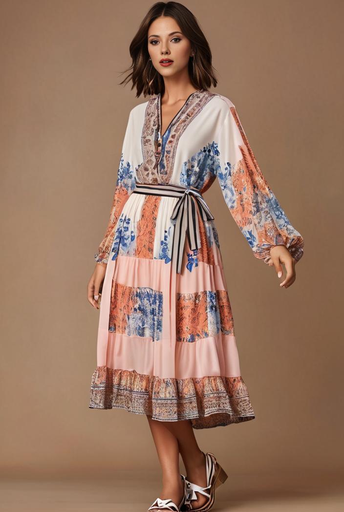 floral peacock print long sleeve loose swim robe beach cover up coat 126417