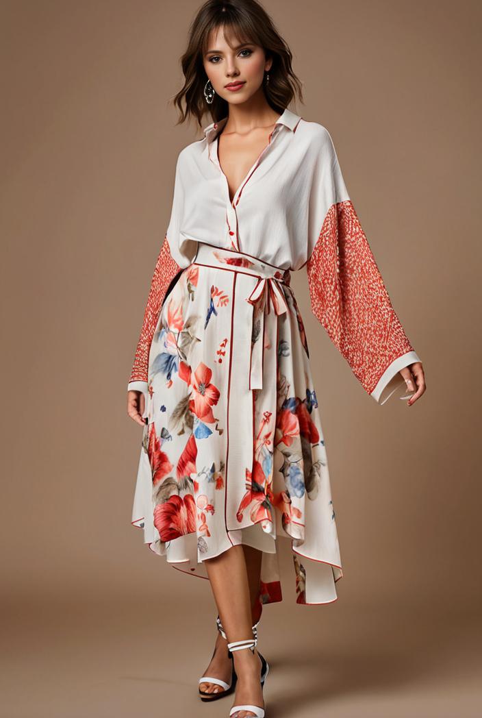 floral peacock print long sleeve loose swim robe beach cover up coat 126423