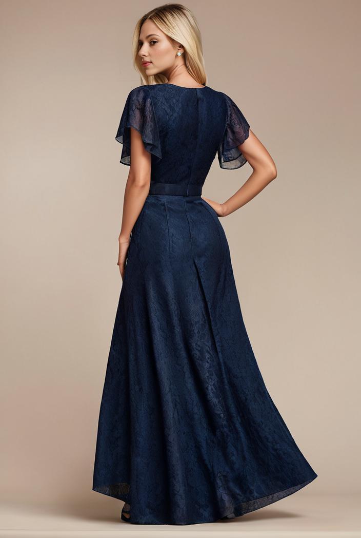 glitter high low front side slit ruffled v neck evening dress 127315