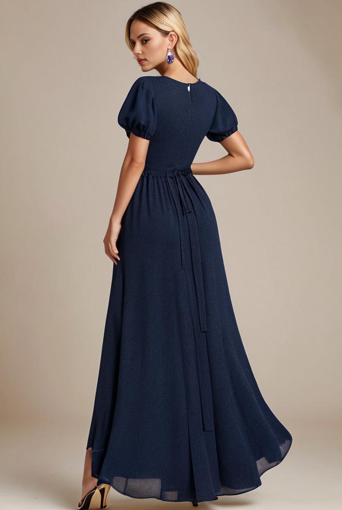 glitter high low front side slit ruffled v neck evening dress 127316