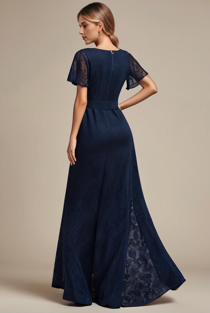 glitter high low front side slit ruffled v neck evening dress 127317