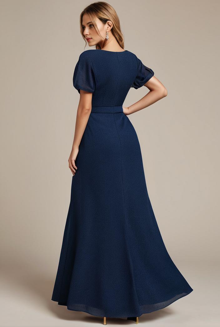 glitter high low front side slit ruffled v neck evening dress 127319
