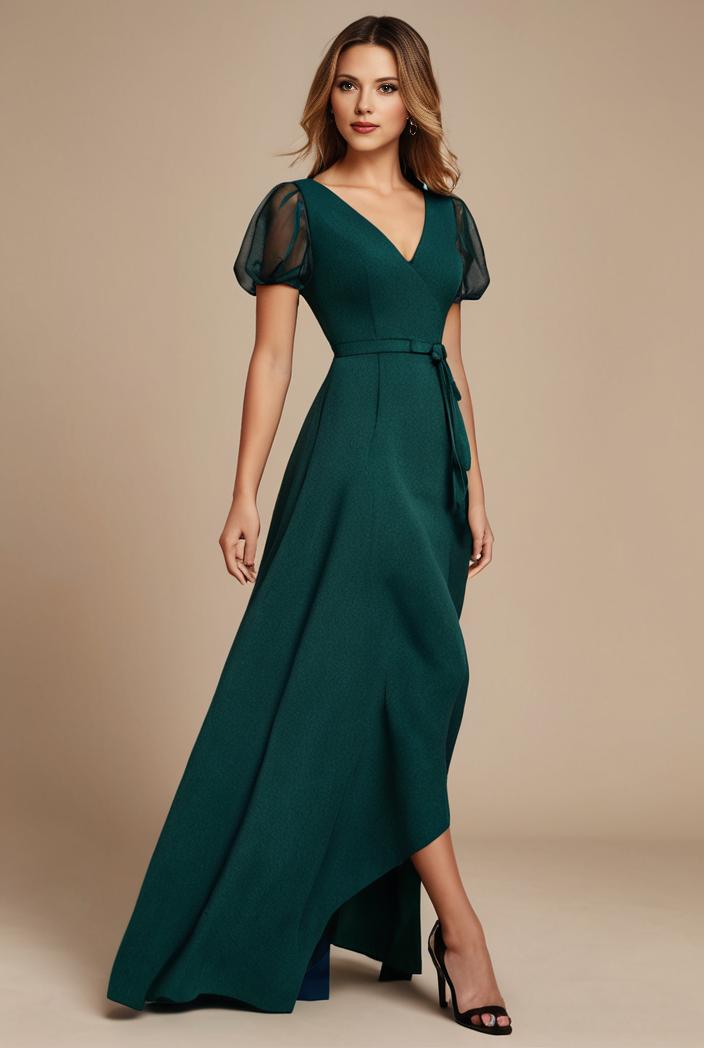glitter high low front side slit ruffled v neck evening dress 127328