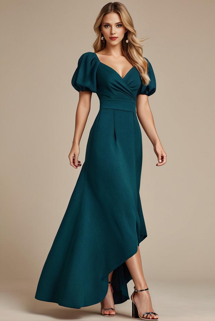 glitter high low front side slit ruffled v neck evening dress 127343