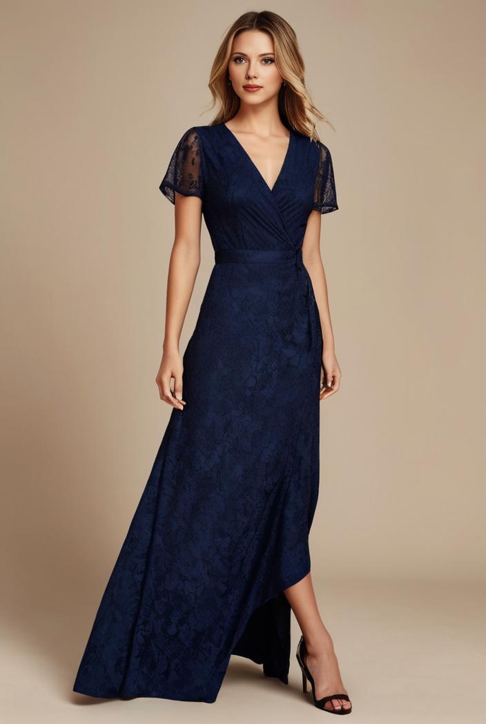 glitter high low front side slit ruffled v neck evening dress 127352