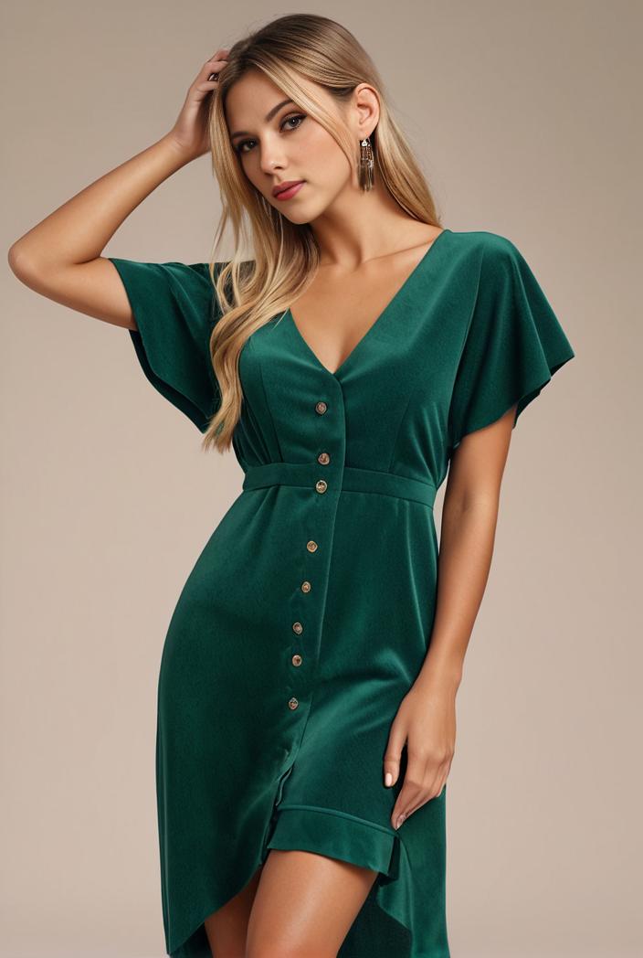 glitter high low front side slit ruffled v neck evening dress 127354
