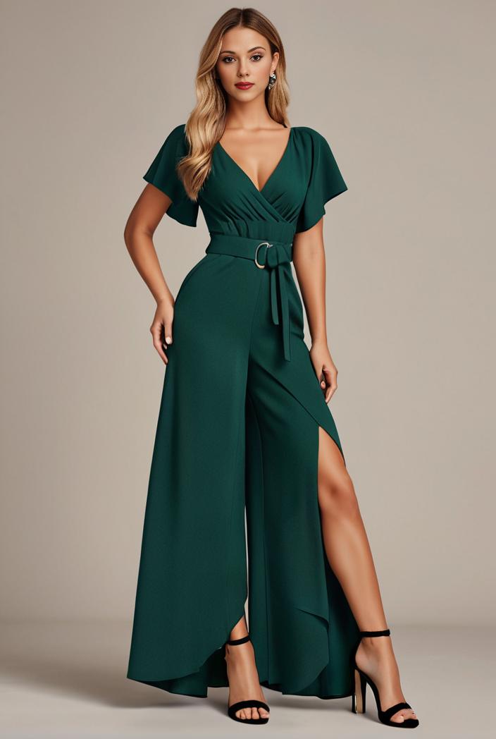 glitter high low front side slit ruffled v neck evening dress 127365