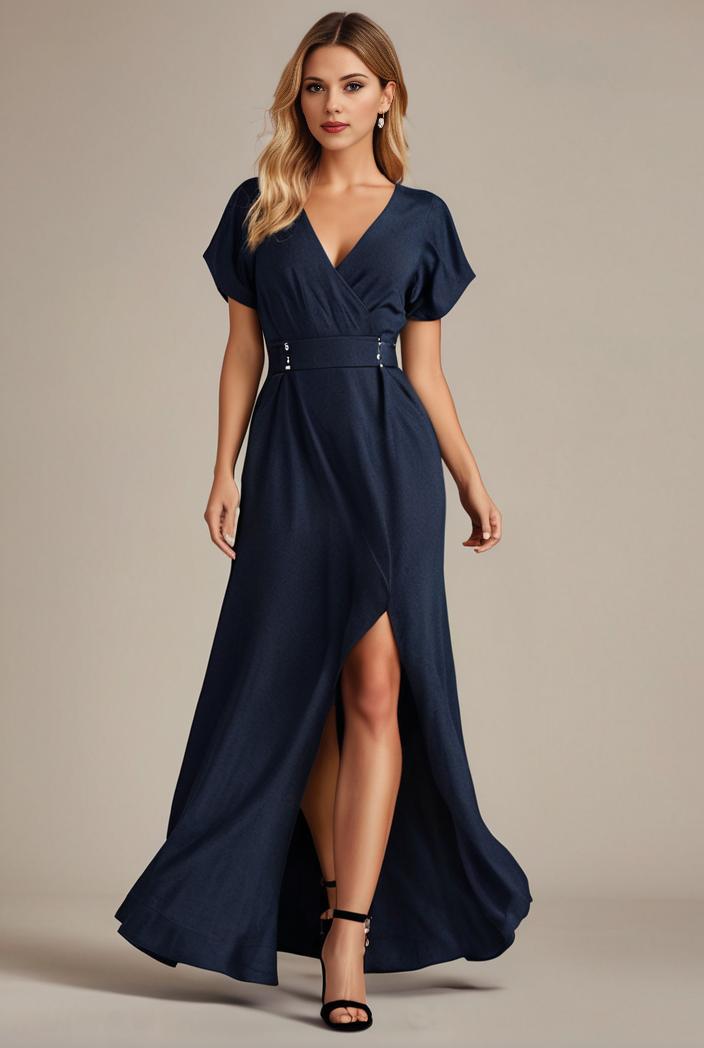 glitter high low front side slit ruffled v neck evening dress 127381