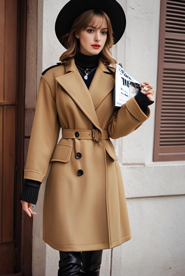 stylish women s winter overcoat with double breasted lapels and thermal lining 119474