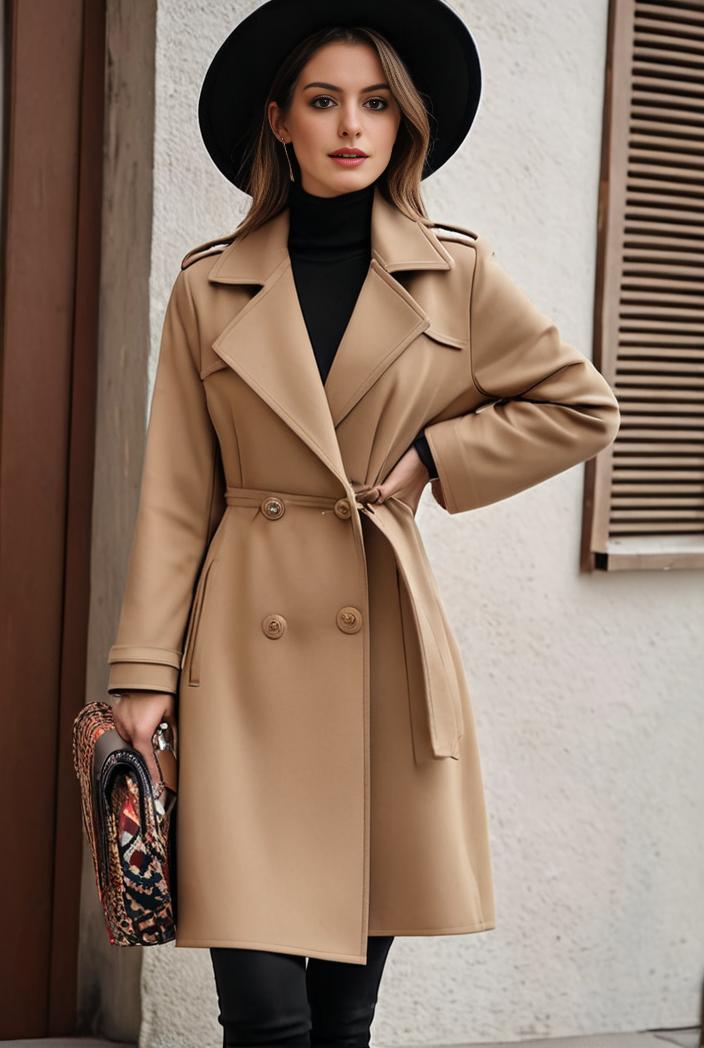 stylish women s winter overcoat with double breasted lapels and thermal lining 119473