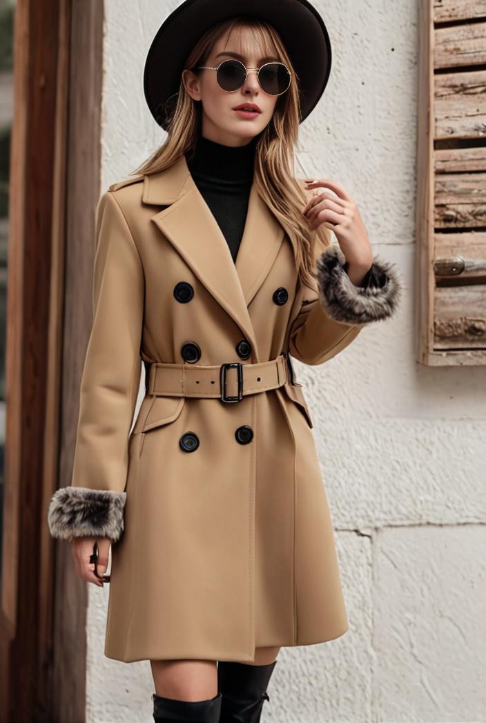stylish women s winter overcoat with double breasted lapels and thermal lining 119475
