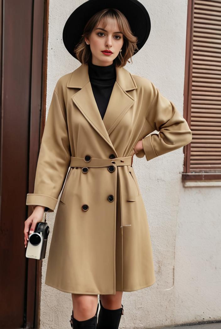 stylish women s winter overcoat with double breasted lapels and thermal lining 119476