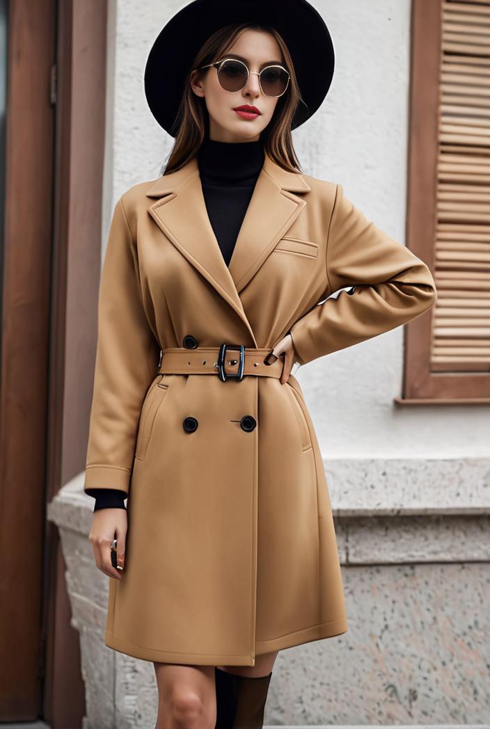 stylish women s winter overcoat with double breasted lapels and thermal lining 119478