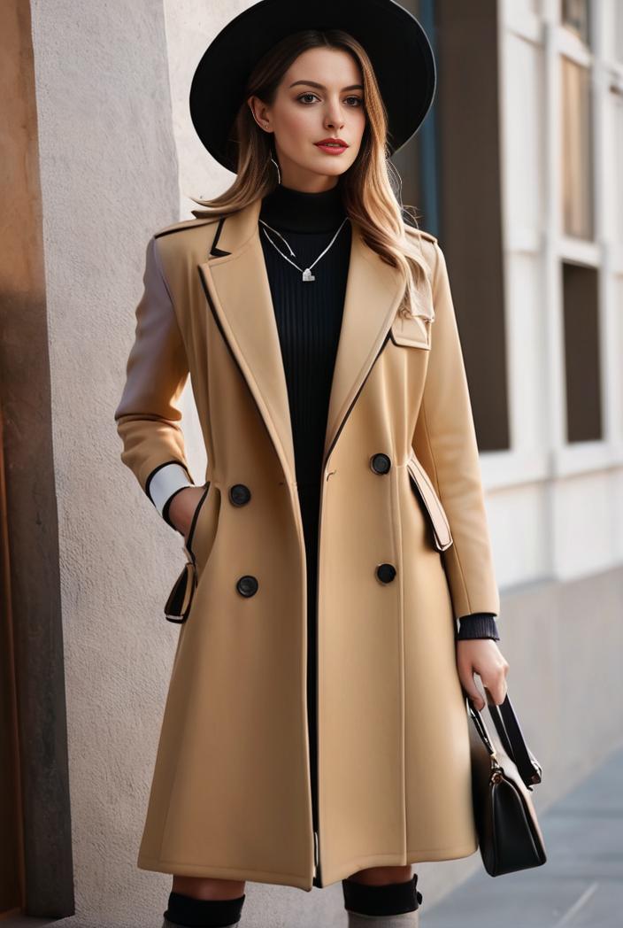 stylish women s winter overcoat with double breasted lapels and thermal lining 119481