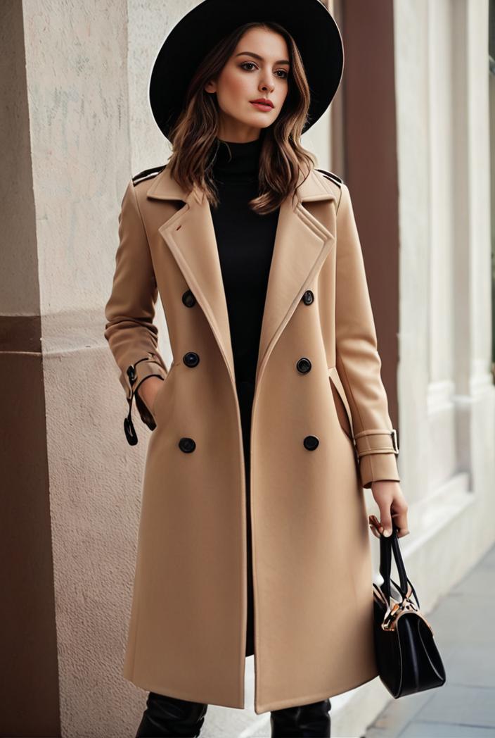 stylish women s winter overcoat with double breasted lapels and thermal lining 119482
