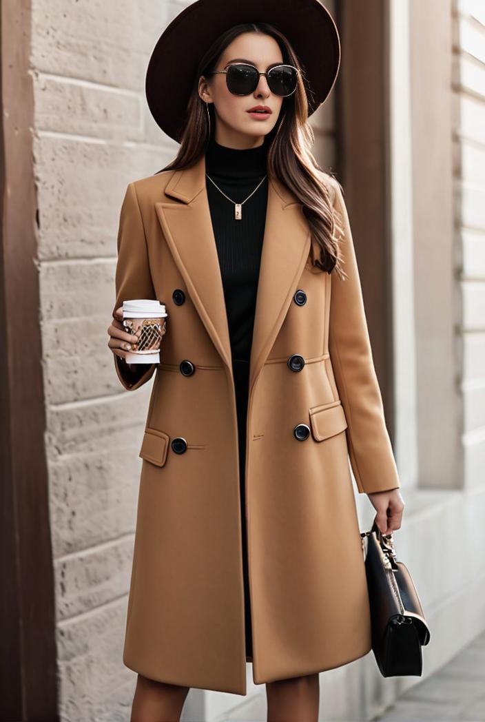 stylish women s winter overcoat with double breasted lapels and thermal lining 119483