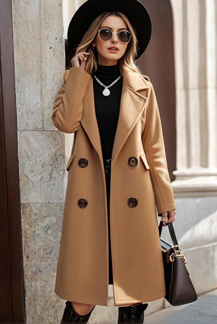 stylish women s winter overcoat with double breasted lapels and thermal lining 119484