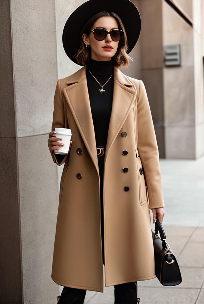 stylish women s winter overcoat with double breasted lapels and thermal lining 119486
