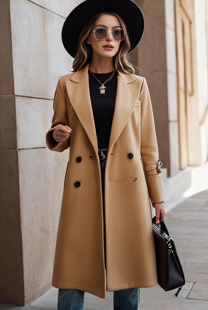 stylish women s winter overcoat with double breasted lapels and thermal lining 119485