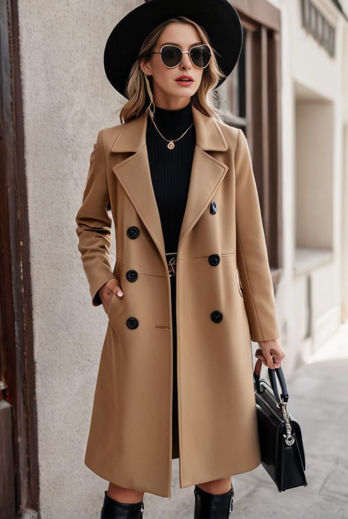 stylish women s winter overcoat with double breasted lapels and thermal lining 119487