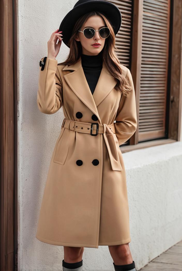 stylish women s winter overcoat with double breasted lapels and thermal lining 119491