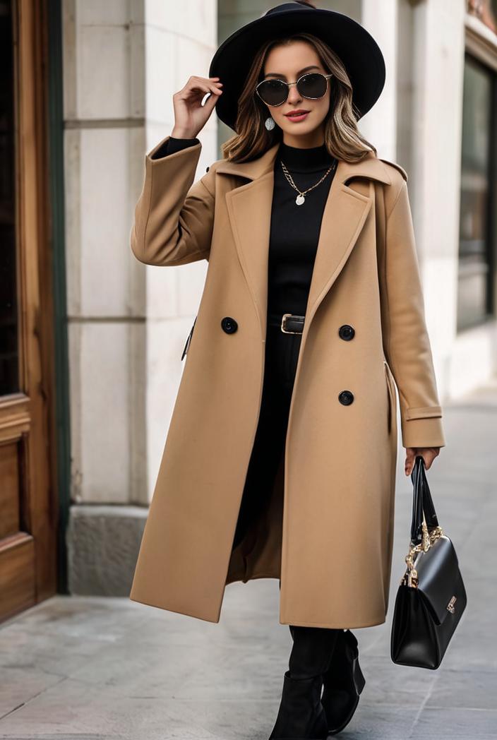 stylish women s winter overcoat with double breasted lapels and thermal lining 119504