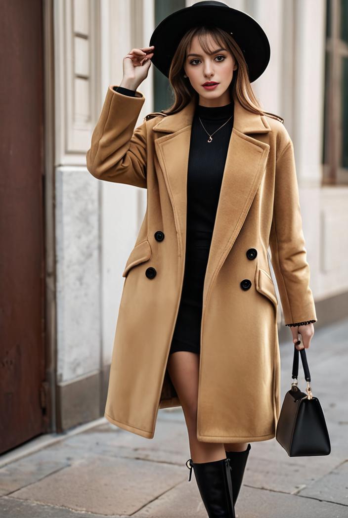 stylish women s winter overcoat with double breasted lapels and thermal lining 119510