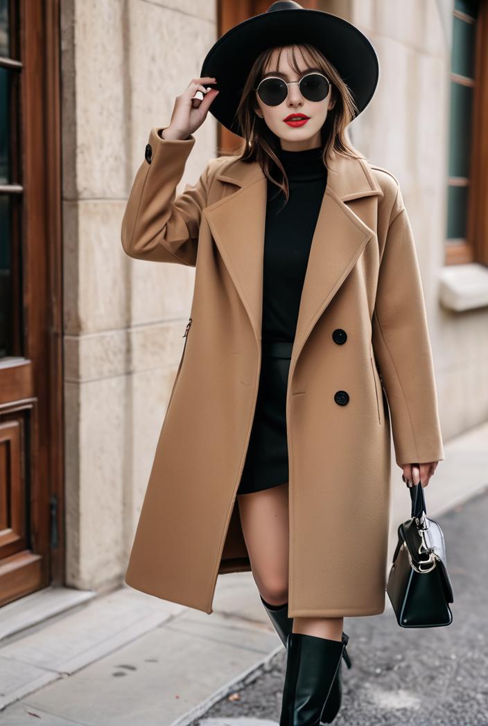 stylish women s winter overcoat with double breasted lapels and thermal lining 119511