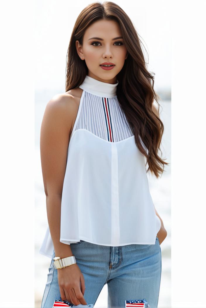 mock neck ruched ruffles sleeveless casual top 130823