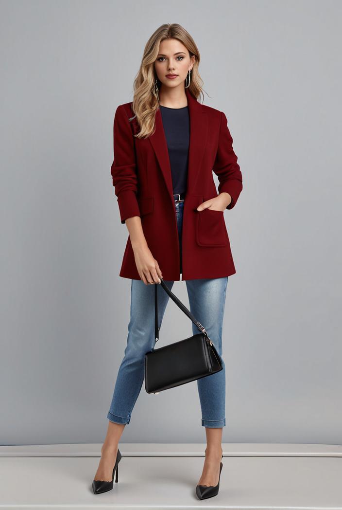 office work lapel stylish button front blazer 131145