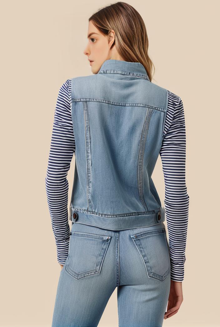washed denim sleeveless vest with distressed ripped lapel women s denim jacket collection 123079