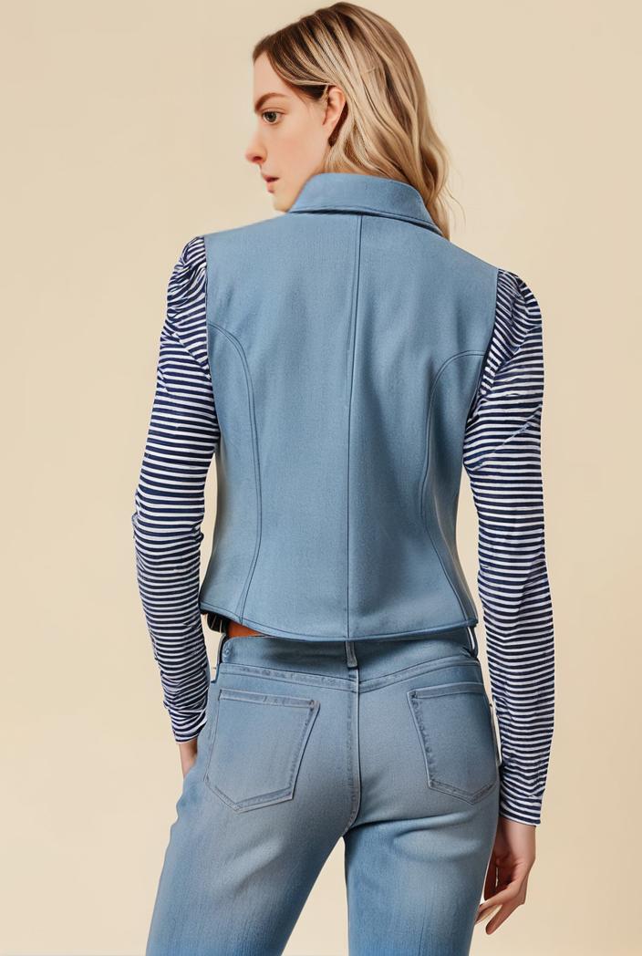 washed denim sleeveless vest with distressed ripped lapel women s denim jacket collection 123085