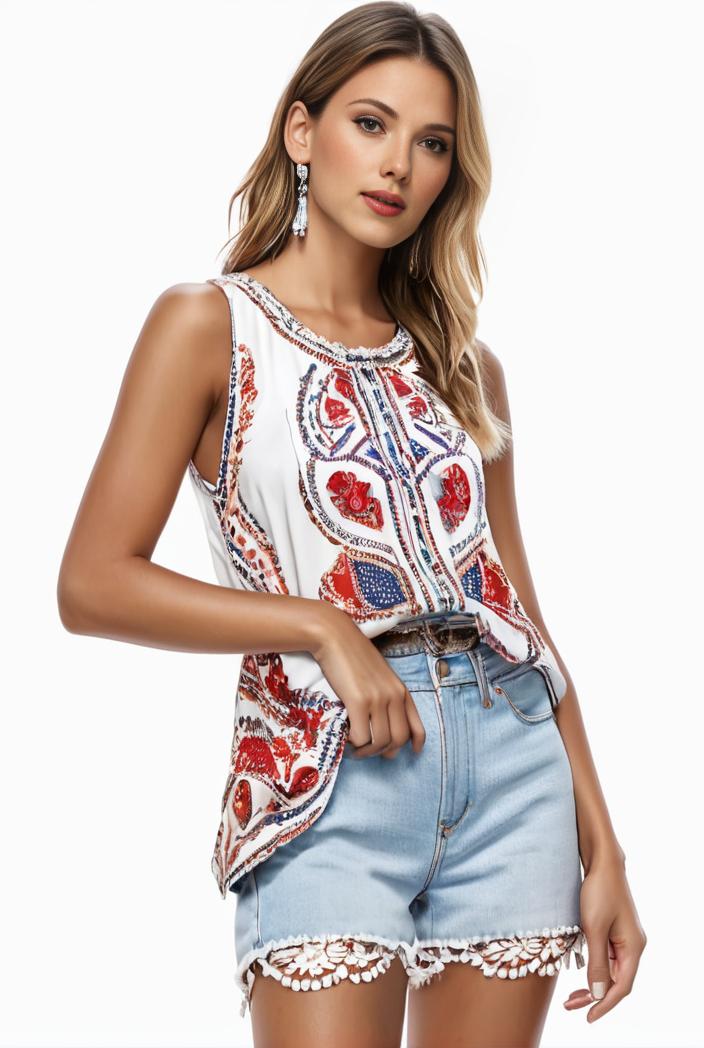 plus size boho tank top women s plus paisley print square neck medium stretch ruched tank top 133360