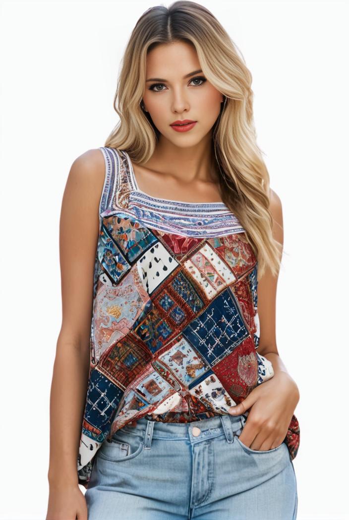plus size boho tank top women s plus paisley print square neck medium stretch ruched tank top 133376