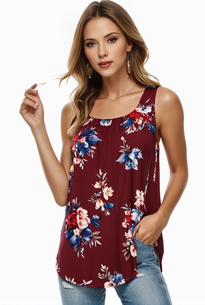 plus size boho tank top women s plus paisley print square neck medium stretch ruched tank top 133398