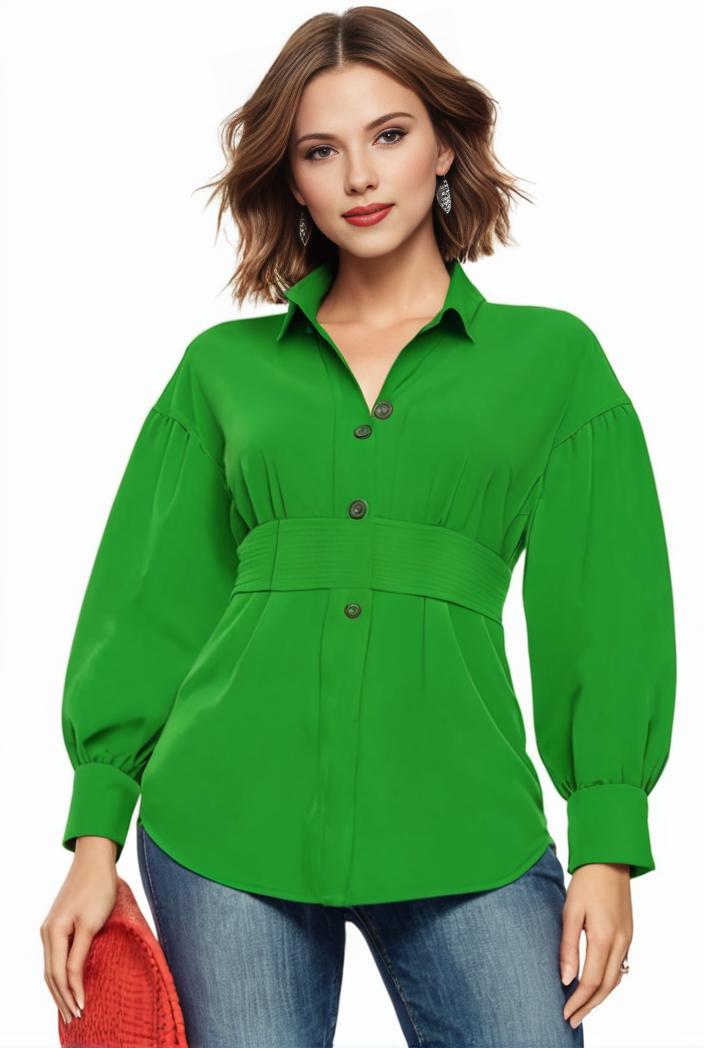 plus size casual blouse women s plus solid button up lantern sleeve turn down collar nipped waist blouse 133415