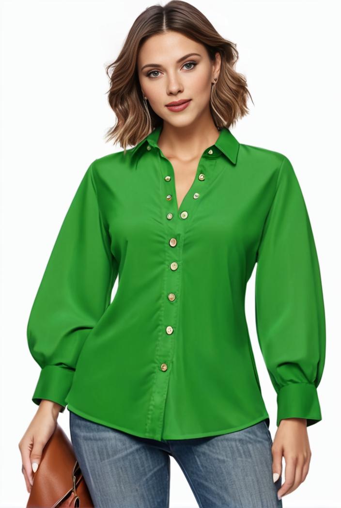 plus size casual blouse women s plus solid button up lantern sleeve turn down collar nipped waist blouse 133416