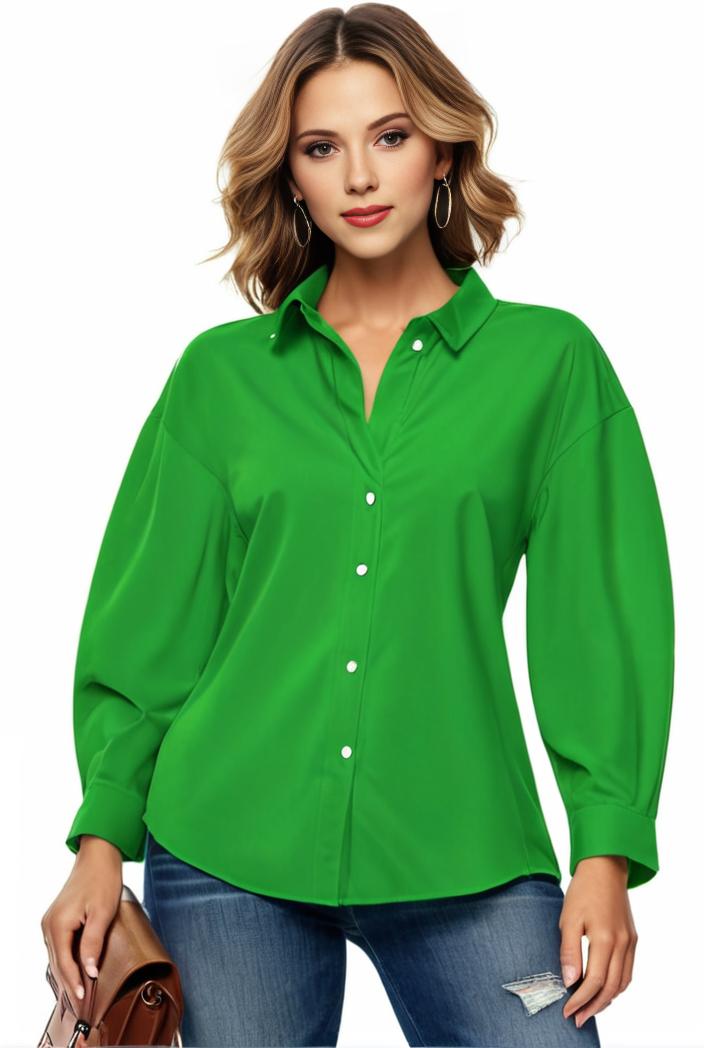 plus size casual blouse women s plus solid button up lantern sleeve turn down collar nipped waist blouse 133420
