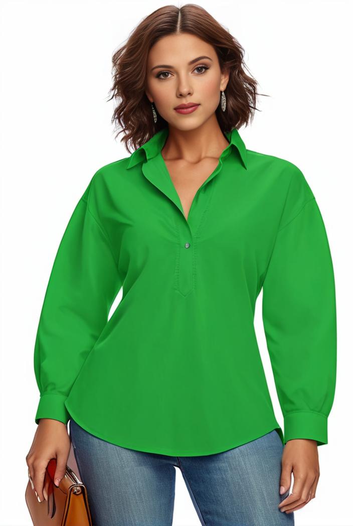 plus size casual blouse women s plus solid button up lantern sleeve turn down collar nipped waist blouse 133421